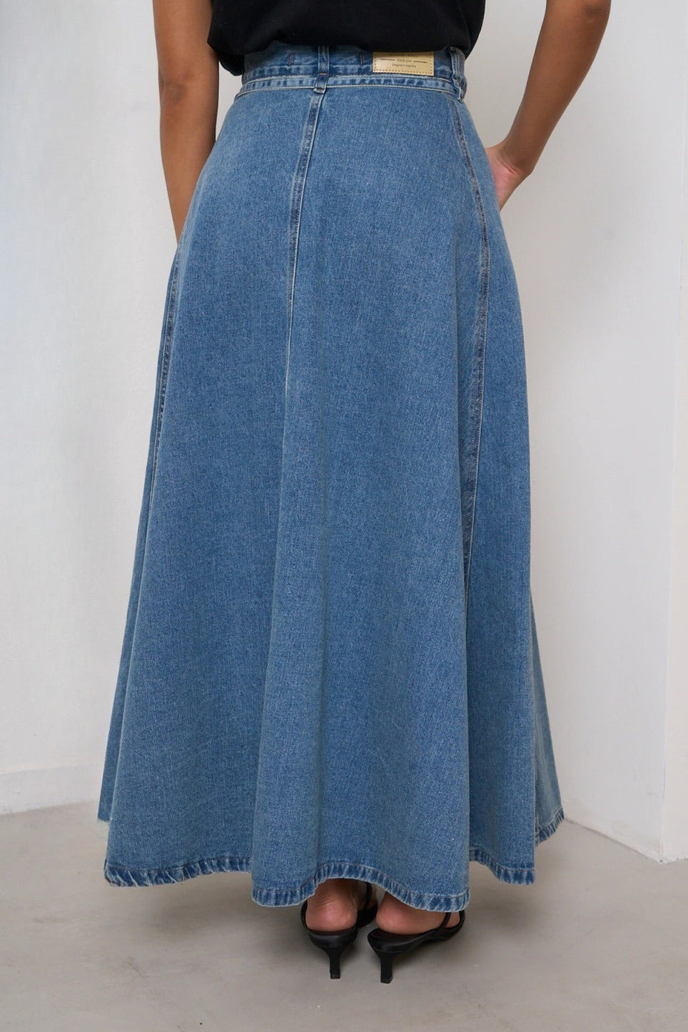 Belted High Waist A-Line Denim Maxi Skirt Lavish Daily