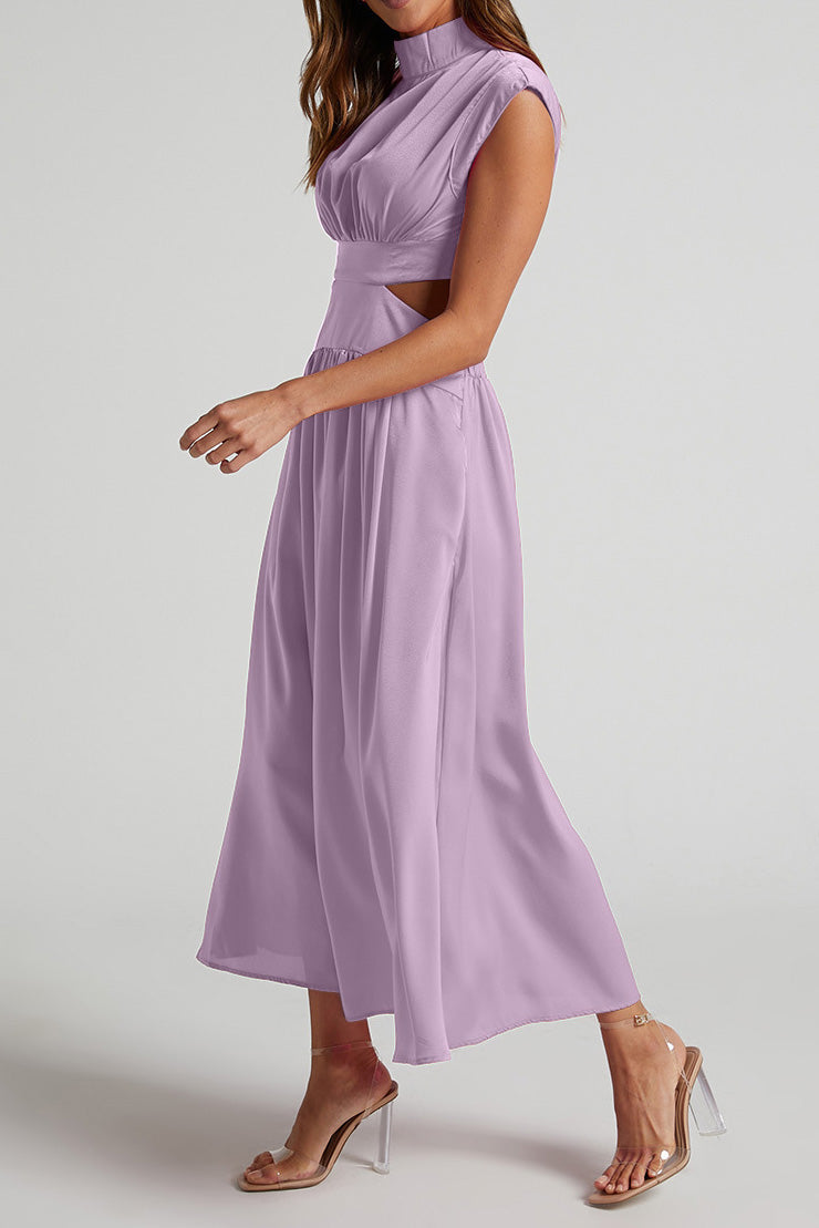 Mock Neck Cut Out Pleated Maxi Dress Lavish Daily