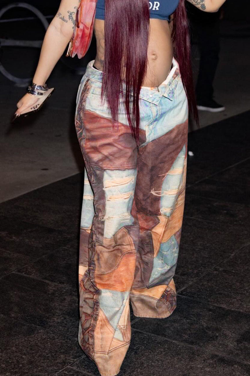 Printed Wide-Leg Casual Trousers Lavish Daily