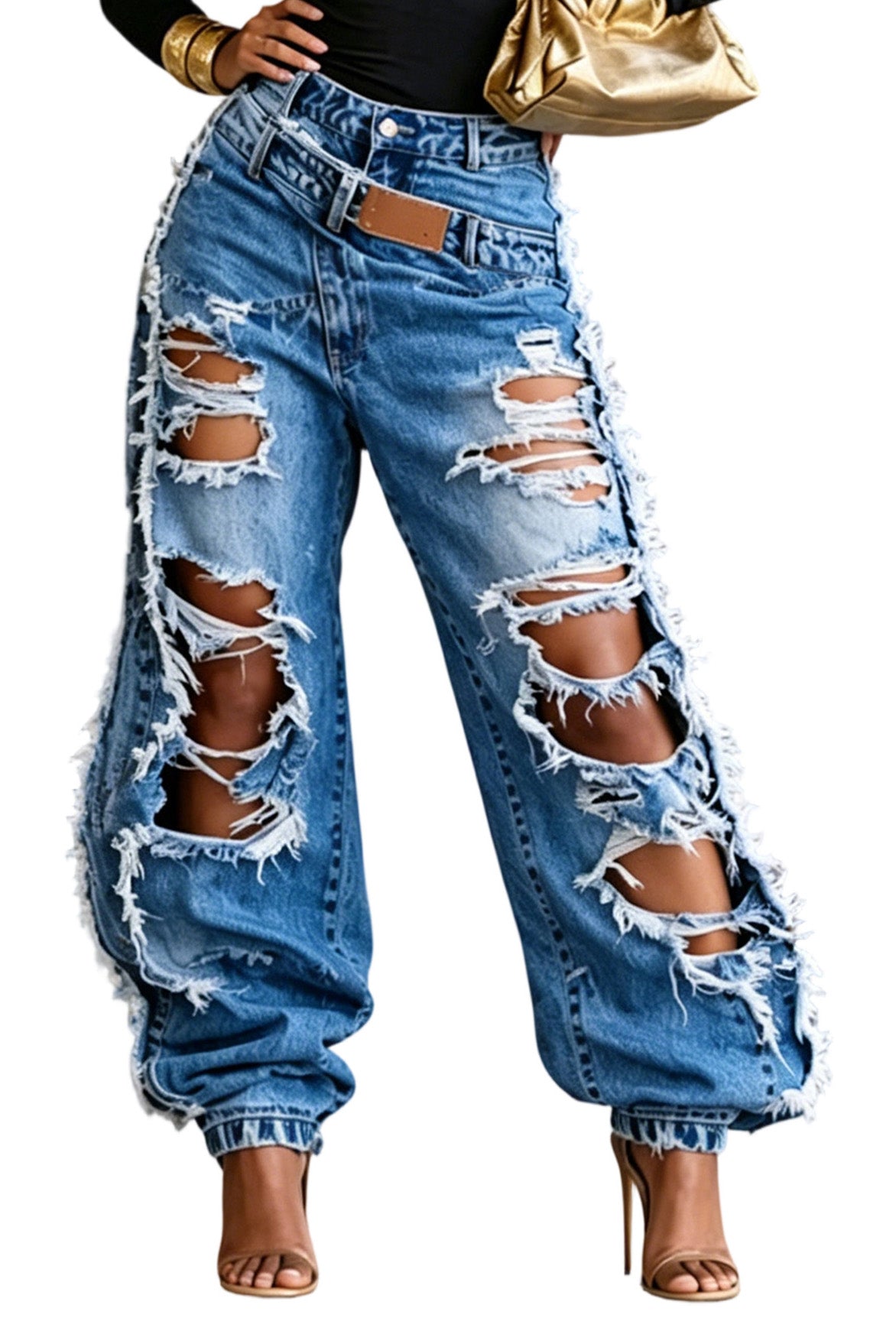 Distressed Crossover Baggy Jeans Lavish Daily