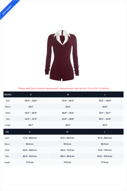 Contrast-Collar V-Neck Long-Sleeve Romper Lavish Daily
