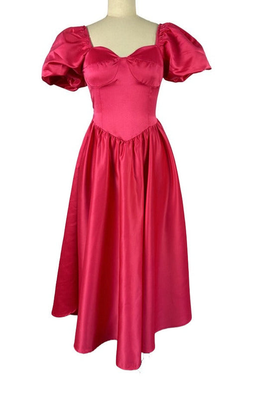 Puff Sleeve Basque Midi Dress Lavish Daily