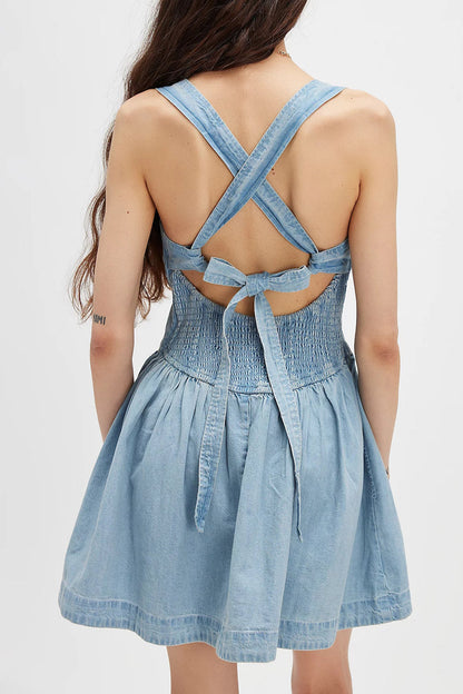 Backless Slim Fit High Waist Denim Mini Dress Lavish Daily