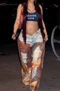 3D Print Denim Leather Wide-Leg Dopamine Pants Lavish Daily