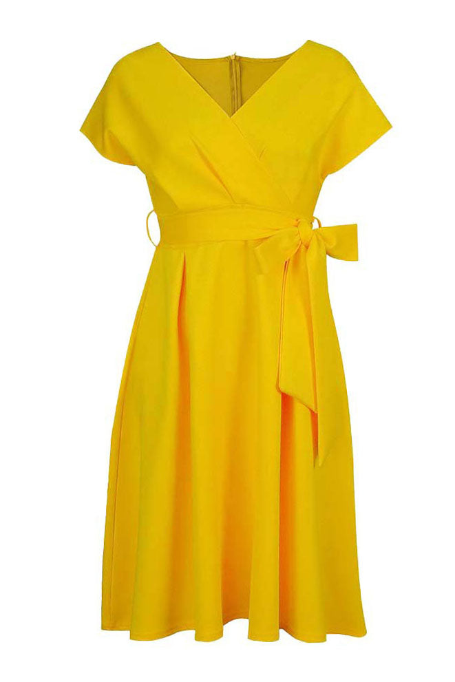 Solid Color Belted Bow Tie Waist Dress Lavish Daily