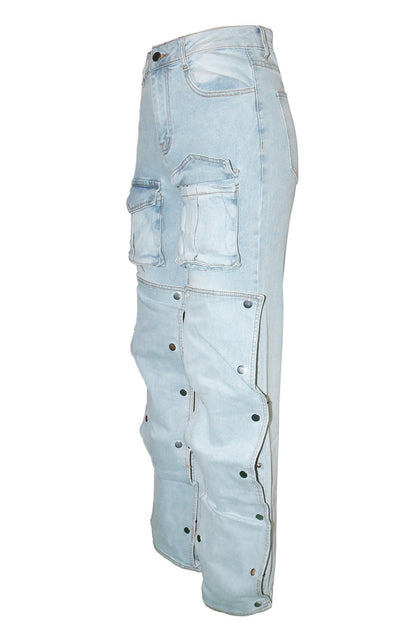 Street Style Utility Pocket Straight Jeans Lavish Daily