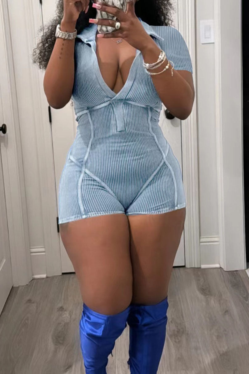 Deep V Neck Washed Romper Lavish Daily