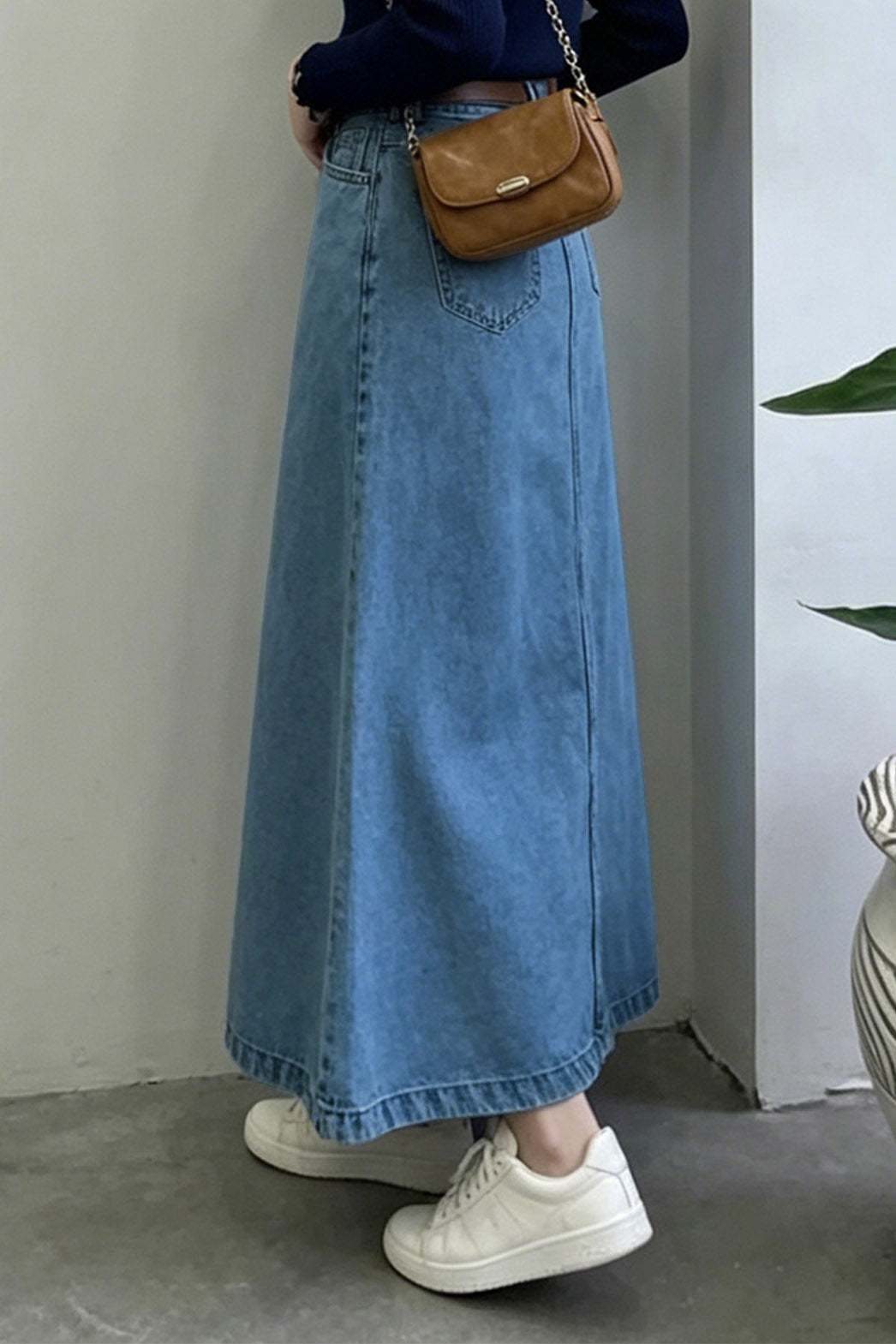 Classic A-Line Denim Maxi Skirt Lavish Daily
