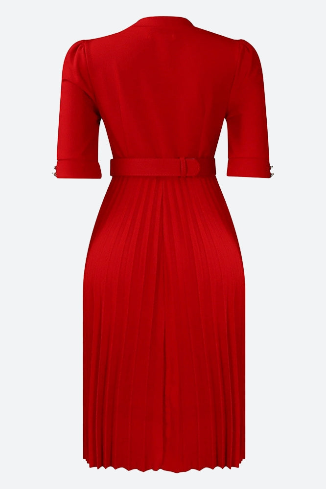 Elegant Half Sleeve O-Neck Solid Midi Dress Lavish Daily