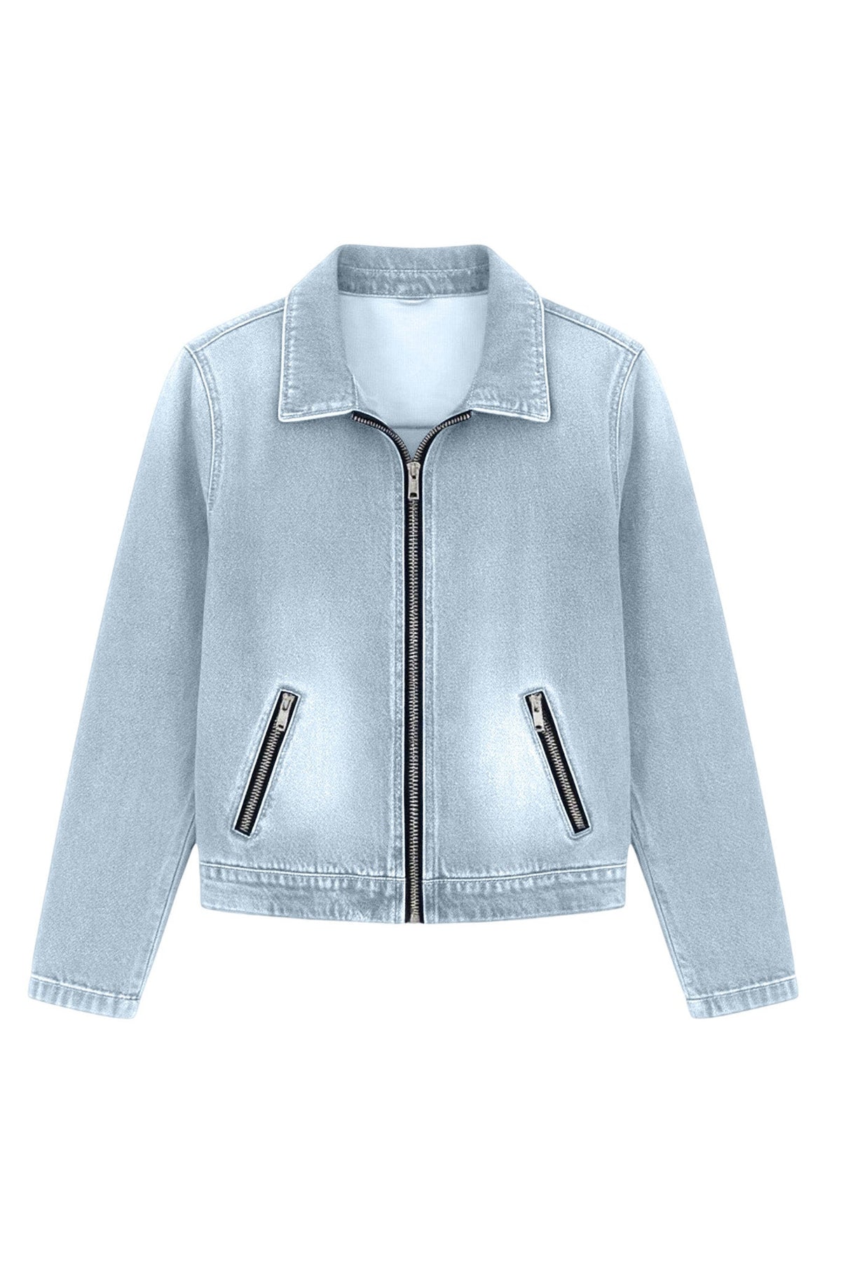 Washed Zip Front Denim Jacket Lavish Daily