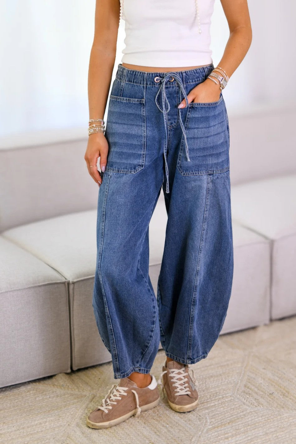 Drawstring Jeans with Pockets Lavish Daily