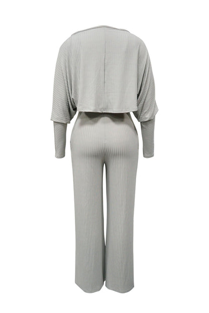 2-Piece Ribbed Knit Tank Jumpsuit & Cropped Top Set Lavish Daily
