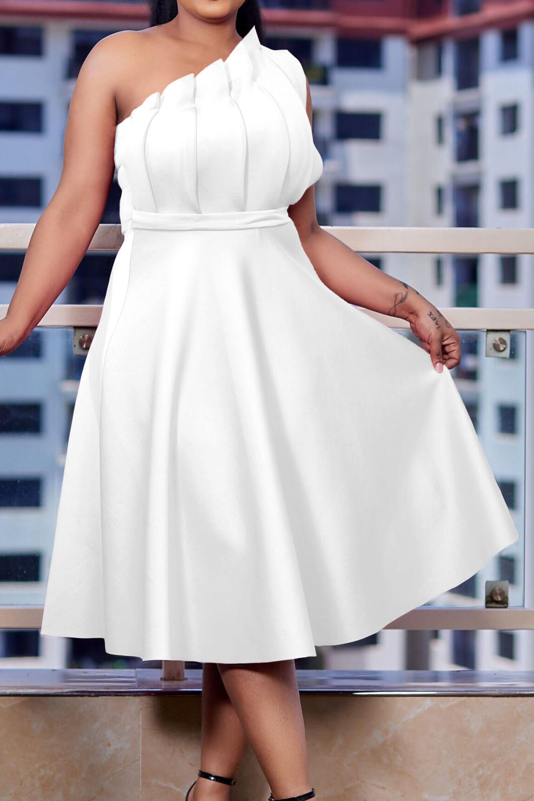 Pleated Asymmetric Cut Long Dress Lavish Daily