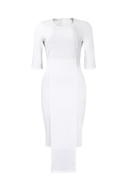 Elegant 3/4 Sleeve Front Slit Pencil Dress Lavish Daily