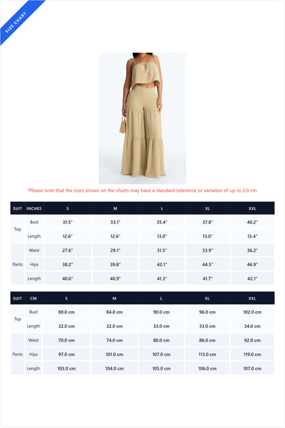 Tie-Strap Crop Top & Tiered Wide Leg Pant Set Lavish Daily