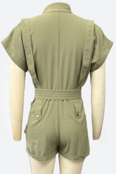 Button-Front Belted Romper Lavish Daily