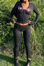 Zip Up Long Sleeve Top and Pants Set LavishDaily