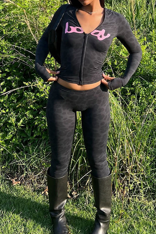 Zip Up Long Sleeve Top and Pants Set LavishDaily