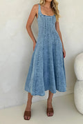 Sleeveless Backless Strappy Denim Maxi Dress Lavish Daily