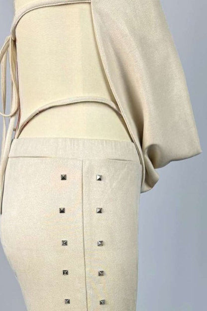 Studded Suede Cowl Neck Halter Set Lavish Daily