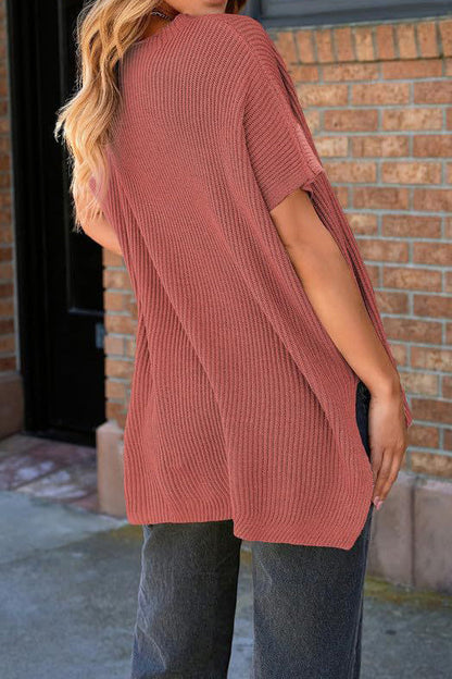 Short Sleeve Side Slit Oversized Sweater Lavish Daily