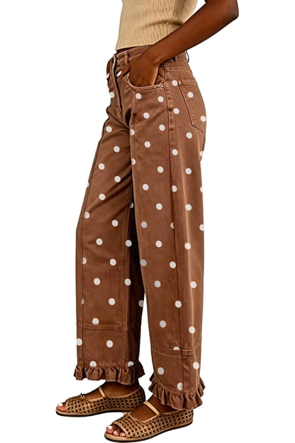 Polka Dot Wide Leg Jeans with Ruffle Hem Lavish Daily