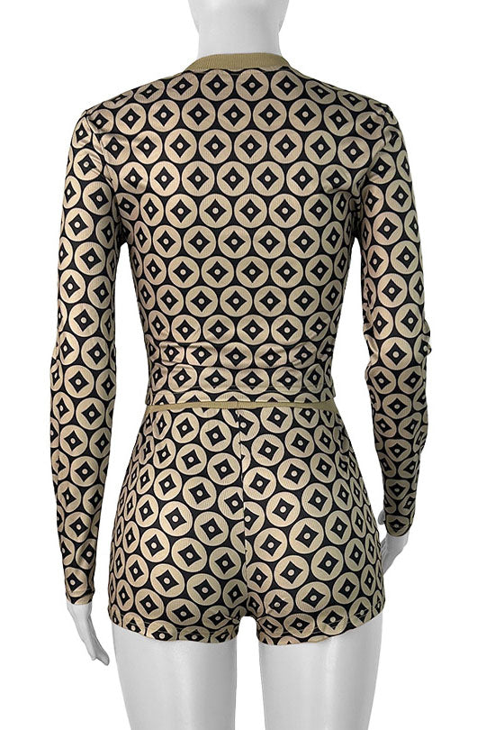 Slim Fit Coin Print Long Sleeve Top & Shorts Set Lavish Daily