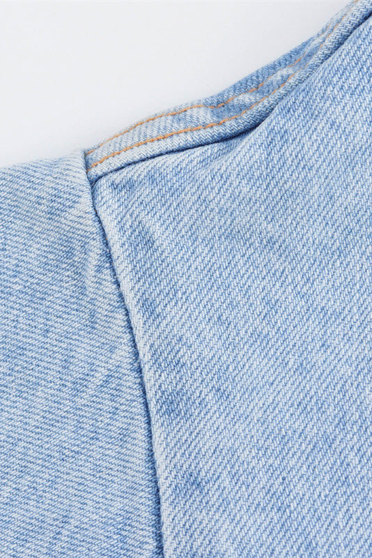 Denim Short Sleeve Romper with Pockets Lavish Daily