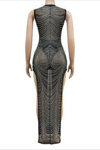 Sheer Rhinestone High Slit Gown Lavish Daily