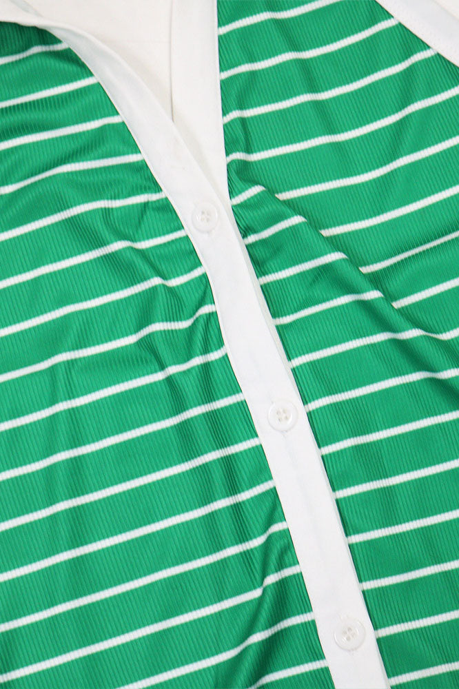 Striped Polo Collar Button-Front Top & Shorts Set Lavish Daily