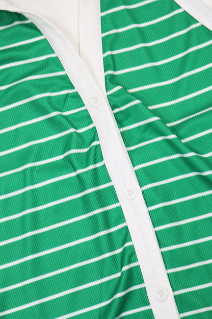Striped Polo Collar Button-Front Top & Shorts Set Lavish Daily