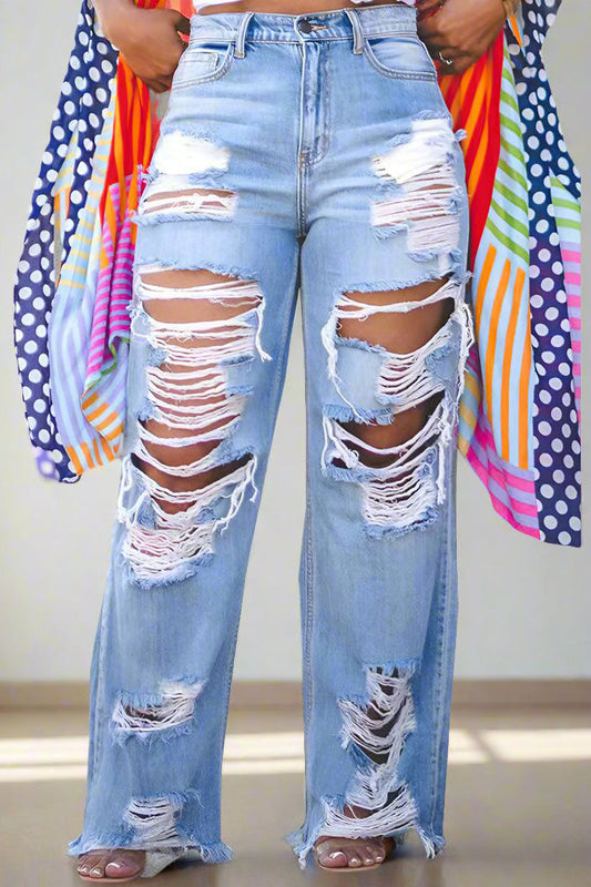 Chic Ripped Straight Leg Jeans Lavish Daily