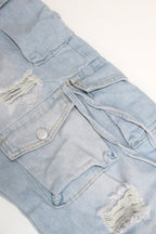 Distressed Cargo Jeans with Multi Pockets Lavish Daily