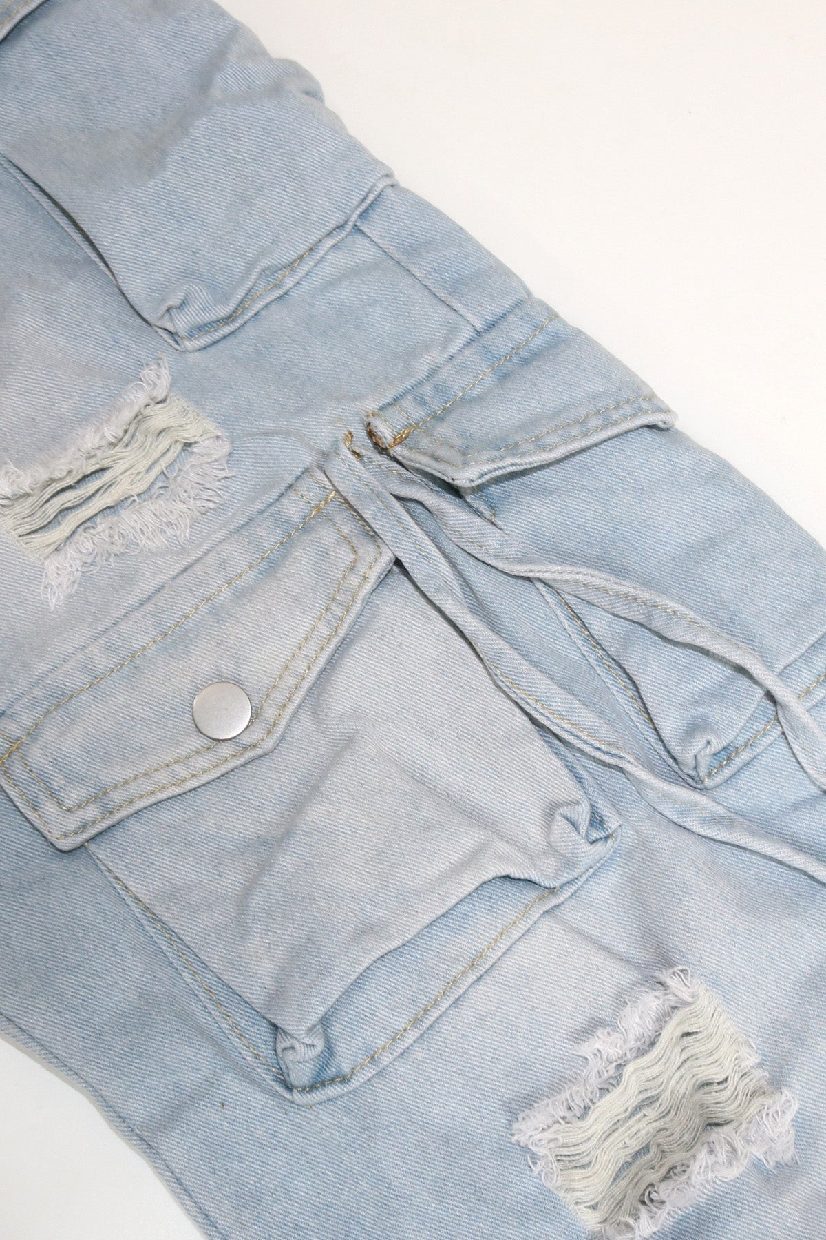 Distressed Cargo Jeans with Multi Pockets Lavish Daily