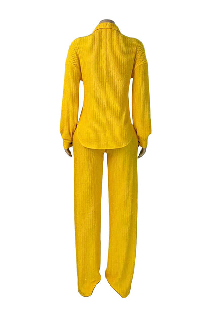 Textured Button-Down Shirt & Pants Set Lavish Daily