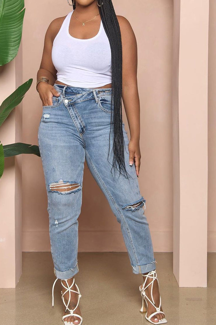 Distressed High Waist Jeans Lavish Daily