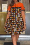 Print Strap Design Zipper O Neck Printed Dress Lavish Daily