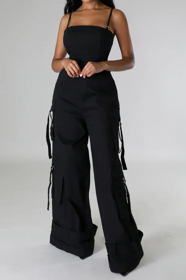 Spaghetti Strap Cargo Jumpsuit Lavish Daily