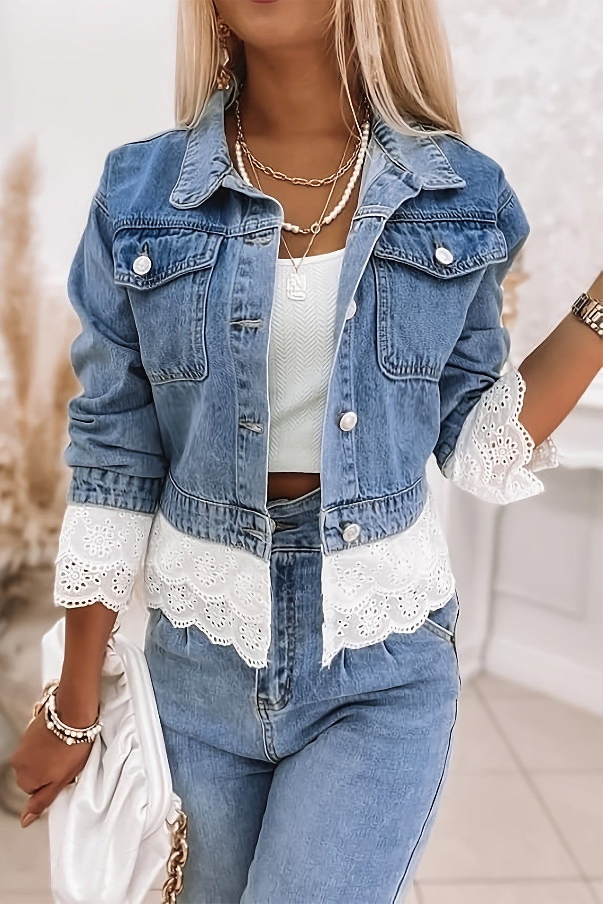 Lace Stitching Fashion Denim Jacket Lavish Daily