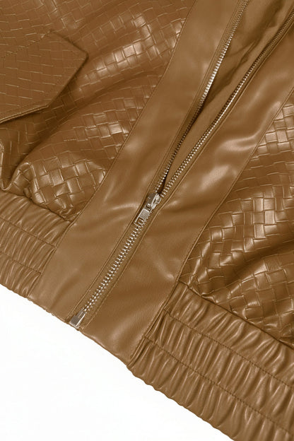 Textured PU Leather Cropped Moto Jacket Lavish Daily
