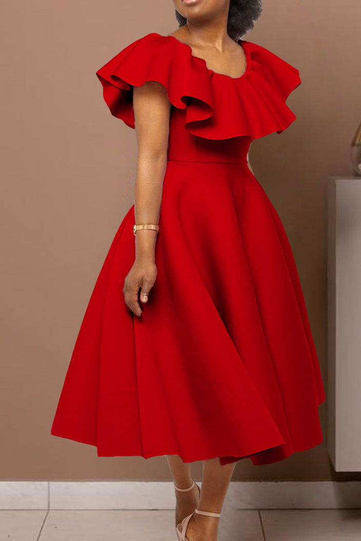 Ruffle Trim Short Sleeve A Line Dress Lavish Daily