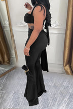 Twist-Front Halter Top & Drape Flare Pant Set Lavish Daily