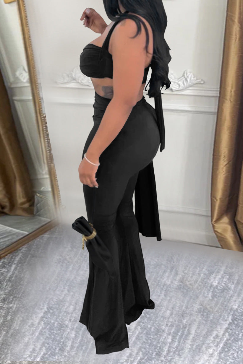 Twist-Front Halter Top & Drape Flare Pant Set Lavish Daily