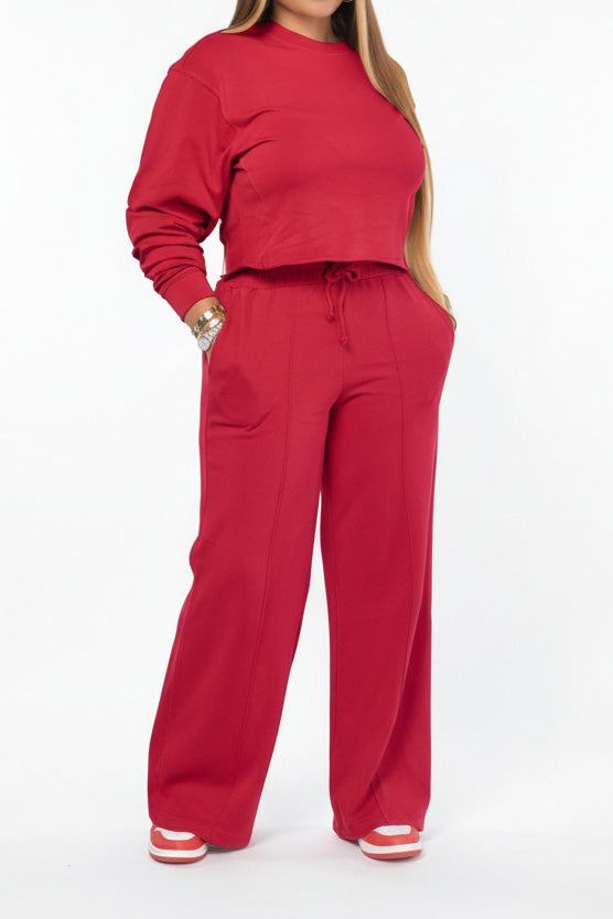 Cropped Sweatshirt and Wide Leg Tracksuit Lavish Daily