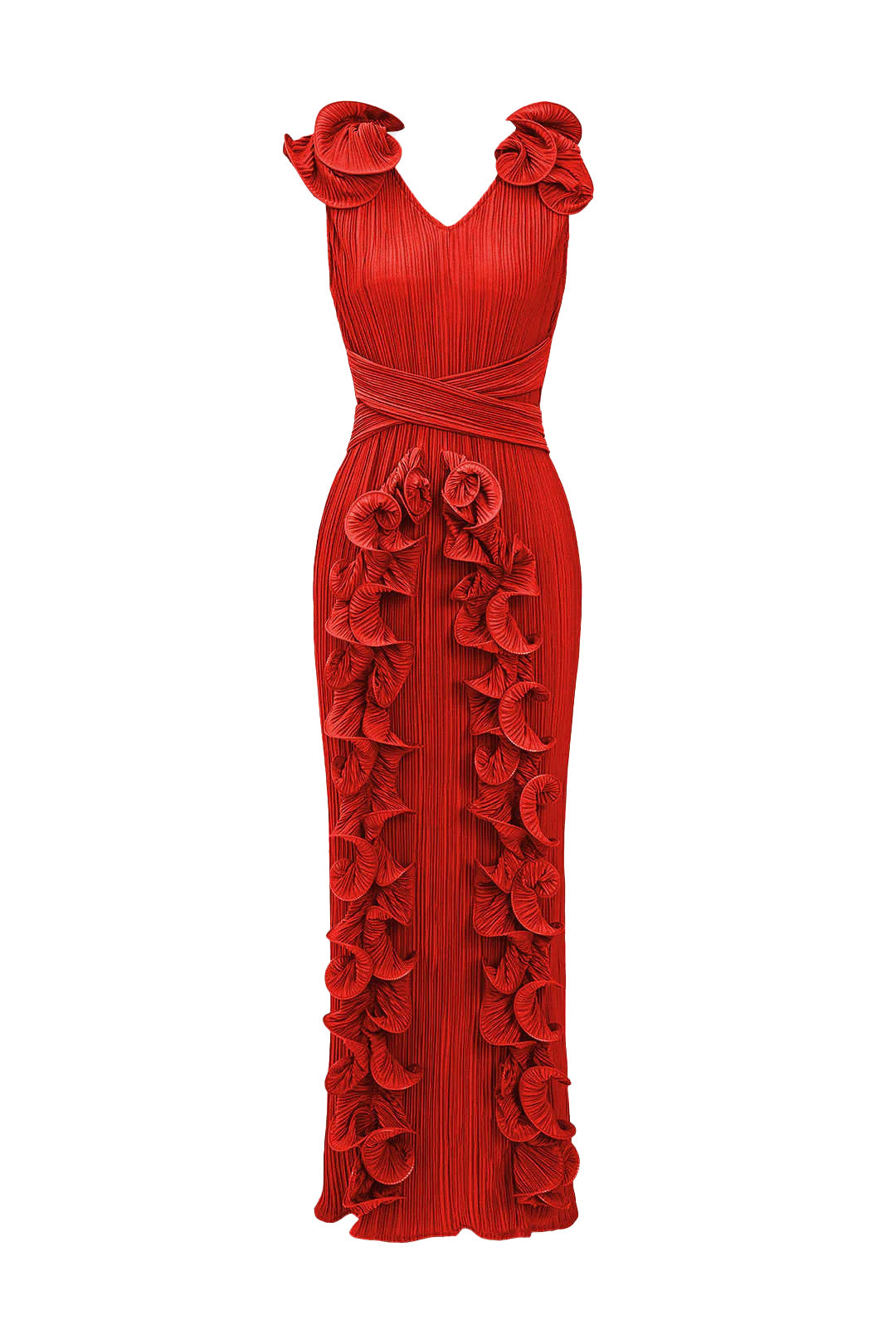 Ruffle 3D Floral V Neck Midi Dress Lavish Daily