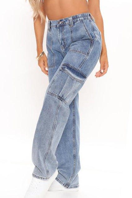 High Waist Street Loose Cargo Pockets Jeans Lavish Daily