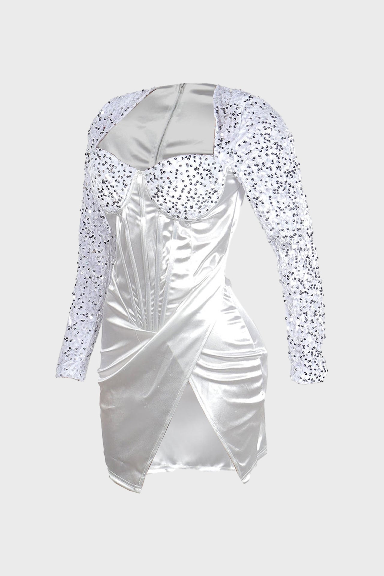 Split Square Cut Collar Stretch Sequin Dress Lavish Daily