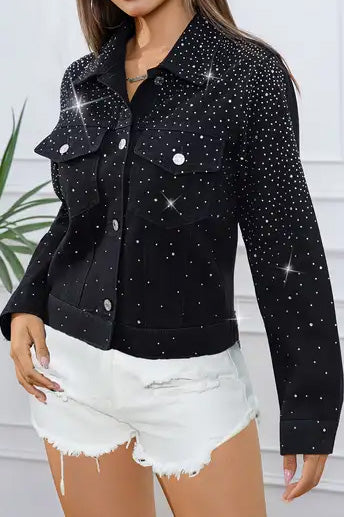 Black Rhinestone Denim Jacket Lavish Daily