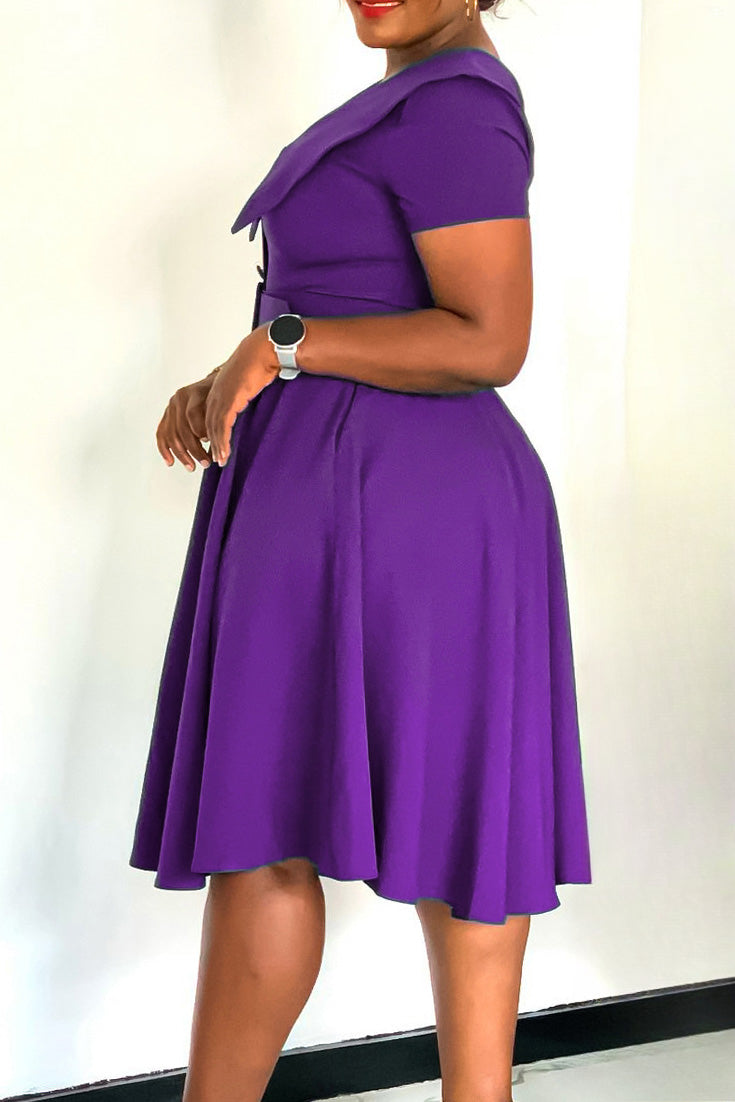 Short Sleeve Fit & Flare Stretch Dress Lavish Daily