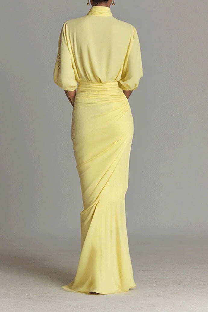 High Neck Half Sleeve Pleated Maxi Dress Lavish Daily